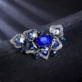 Broche Vintage Strass Bleu Alliage Plaque Argent Retro Floral Elegance Corsage Accessoire - Style Feuille Sculptée Strass Bleu (XD825222)