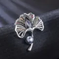 Broche feuille de ginkgo argentée vintage avec cristal et perle alliage bijoux femme accessoire - Style Feuille de Ginkgo Vintage (XD825233)