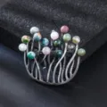Broche en alliage de style ethnique rétro avec perles de pierres précieuses, accessoire vintage. - Style Feuille Tige Courbée Irrégulière (XD825408)
