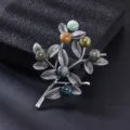 Broche branche baie en alliage style vintage avec incrustation de pierre coloree bijou femme elegant - Style Fruit de Plante Vintage (XD825410)