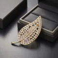 Vintage καρφίτσα φύλλο με strass για γυναίκες, κομψός χρυσός κρυστάλλινος pin μόδας - Xd9118-1
