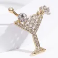 Broche de vaso de coctel de metal dorado brillante cristal strass accesorio de moda - Copa de Vino Dos (XD825220-2)