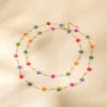 Colorful beaded flower choker necklace, sweet gold chain jewelry for women and girls daily wear. - Double Layer Colorful Flower Style (NE925073)