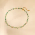 Double layer green cubic bead necklace detail shot, minimalist style clavicle chain accessory. - Green Cube Style (NE925075)