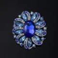 Fashion blue crystal flower brooch pin women alloy electroplated scarf buckle jewelry - Floral Style (XD015-10) / Silver-Royal Blue Zircon