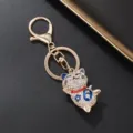 Delizioso Portachiavi Gatto Portafortuna Con Strass Ciondolo Borsa Gioiello Accessorio - Oro, Gatto della Fortuna Blu