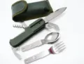 Outdoor multifunktionales klappbares Camping Messer Gabel Löffel Set mit Tasche. - Faltbares Geschirrset