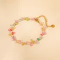 Double layer colorful gemstone chip bracelet with gold chain stylish fashion jewelry accessory - Double Layer Multicolor Gravel Bracelet Style (SL925014)