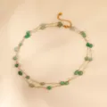 Elegant double layer gold chain necklace with green stone and clear crystal beads for women. - Green Jade Faceted Crystal Style (NE925076)