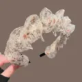 Floral mesh headband with teeth, fluffy high crown design for women's daily stylish hair accessory. - Ruched Cloud Mesh Style / Beige Floral