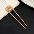Gold metal U-shaped hair fork with cowrie shell charm, minimalist chic hair styling accessory. - Gold Scallop Style