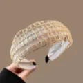 Handmade Woven Jute Headband Bohemian Vacation Style Wide Straw Hair Hoop Variant - Hollow Small Grid Style