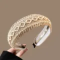 Bohemian wide jute woven headband for women, stylish braided hair hoop for vacation styling. - Square Woven Style