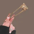 Gold U-shaped hair stick with cute marine crab design, perfect for elegant bun hairstyles. - Golden Mini Crab Style