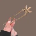 Gold starfish hair pin U shaped metal hair stick for elegant buns hair accessories - Golden Mini Star Style