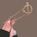 Gold metal U-shaped hair fork minimalist geometric ring bun pin chic hairpin for women styling - Gold Hoop Style