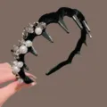 Diadema de terciopelo negro perlas estrás elegante accesorio para el pelo mujer moda - Diadema de Terciopelo con Strass / Terciopelo Negro