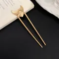 Gold U-shaped hair fork with elegant fish tail design, minimalist metal hair stick for daily use. - Gold Fish Tail
