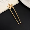 Gold U-shaped hair stick minimalist metal hair fork for daily updo styling accessories - Golden Mini Star Style