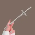 Silver sword hair stick for women, vintage Hanfu hair pin, elegant metallic hair styling accessory for daily wear. - Sword Hair Stick / Silver