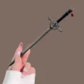 Chinese ancient sword hair stick with red pendant Hanfu hair pin elegant hair accessory for women - Enamel Sword with Red Rhinestone Pendant Hair Stick / Gunmetal