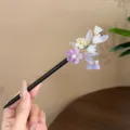 New Chinese Style Wood Hairpin Tapered Flower Tassel Hair Stick Hanfu Qipao Hair Accessory - Purple