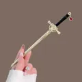 Chinese style ancient sword hair stick hairpin for hanfu hair styling and vintage accessories. - Enamel Sword with Red Rhinestone Pendant Hair Stick / Gold