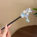 New Chinese style lily of the valley wooden hairpin vintage tassel hair stick for hanfu - Blue