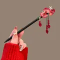 New Chinese style wooden hair stick with red floral design and tassels for Hanfu accessories - Red Ginkgo Leaf Artificial Pearl Pendant Wooden Hair Stick