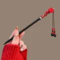 Traditional Chinese wooden hair stick with red flower and tassel, elegant Hanfu hair accessory. - Red Small Flower Artificial Pearl Pendant Wooden Hair Stick
