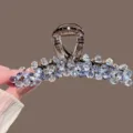Grande pince à cheveux en cristal strass pince requin pour femmes coiffure élégante - Bleu Grande Pince Cristal Strass 13CM