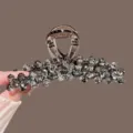 Pince à cheveux cristal gris foncé strass brillants élégant accessoire cheveux métal femme - Grande Pince Requin Cristal Gris 13CM