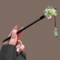 Chinese style hair stick with green flower beads and dangling pendant for women elegance. - Celadon Cherry Blossom Pendant Wooden Hairpin