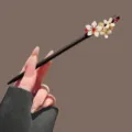 Chinese style wooden hair stick with elegant white flower and red stone for hanfu. - White Three Flowers Wooden Hair Stick