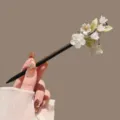 Chinese style floral hairpin imitation ebony wooden hair stick for women vintage clothing - Fresh Flower Tassel Wooden Stick / Green