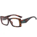 Tortoise shell square optical glasses for men women, chic geometric temple fashion reading eyewear. - +1.00 Diopter / C4 Leopard Frame
