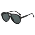Fashion double bridge aviator sunglasses for men and women, retro thick frame black sun glasses. - Shiny Black Frame Black Gray Lens