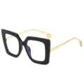 Stylish oversized square frame glasses with chic gold temples and pearl ends for daily wear. - +100 / C1 Black Frame