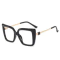 Oversized square blue light blocking glasses, black and gold color block frame, trendy eyewear. - C1 Black Frame / +1.00 Diopter