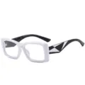 Fashion square reading glasses with white frame and black-white color-blocking temples. - +1.00 Diopter / C2 White Frame