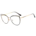 Fashion metal cat-eye reading glasses in gold and black, stylish trendy eyewear for daily. - +1.00 Diopter / C1 Black Frame