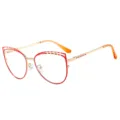 Fashion cat eye reading glasses with gold metal frame and red details for women stylish wear. - +1.00 Diopter / C2 Red Frame