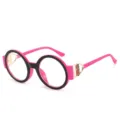 Gafas de lectura redondas grandes y modernas con patillas rosas y detalles metálicos. - +100 / Montura rosa C4