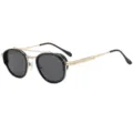 Occhiali da sole ovali retro a doppio ponte con protezioni laterali, montatura chic. - C1 Montatura Nera Lente Grigia