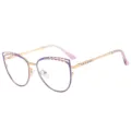 Stylish fashion metal cat-eye reading glasses with purple and gold frame for women. - +1.00 Diopter / C3 Purple Frame