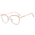 Pink metal cat eye reading glasses for women, stylish vintage half frame retro look. - +1.00 Diopter / C4 Pink Frame