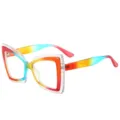 Oversized cat eye reading glasses with colorful glitter gradient frames for women fashion. - C3 Rainbow Frame / +1.00 Diopter