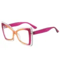 Oversized cat-eye reading glasses with pink and orange gradient glitter frame finish. - C4 Purple Frame / +1.00 Diopter