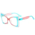 Large frame cat eye butterfly reading glasses with gradient pink blue glitter design. - C6 Blue Pink Frame / +1.00 Diopter