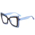 Oversized cat eye reading glasses for women, chic tortoise and blue two-tone fashion frame. - C7 Blue Frame / +1.00 Diopter